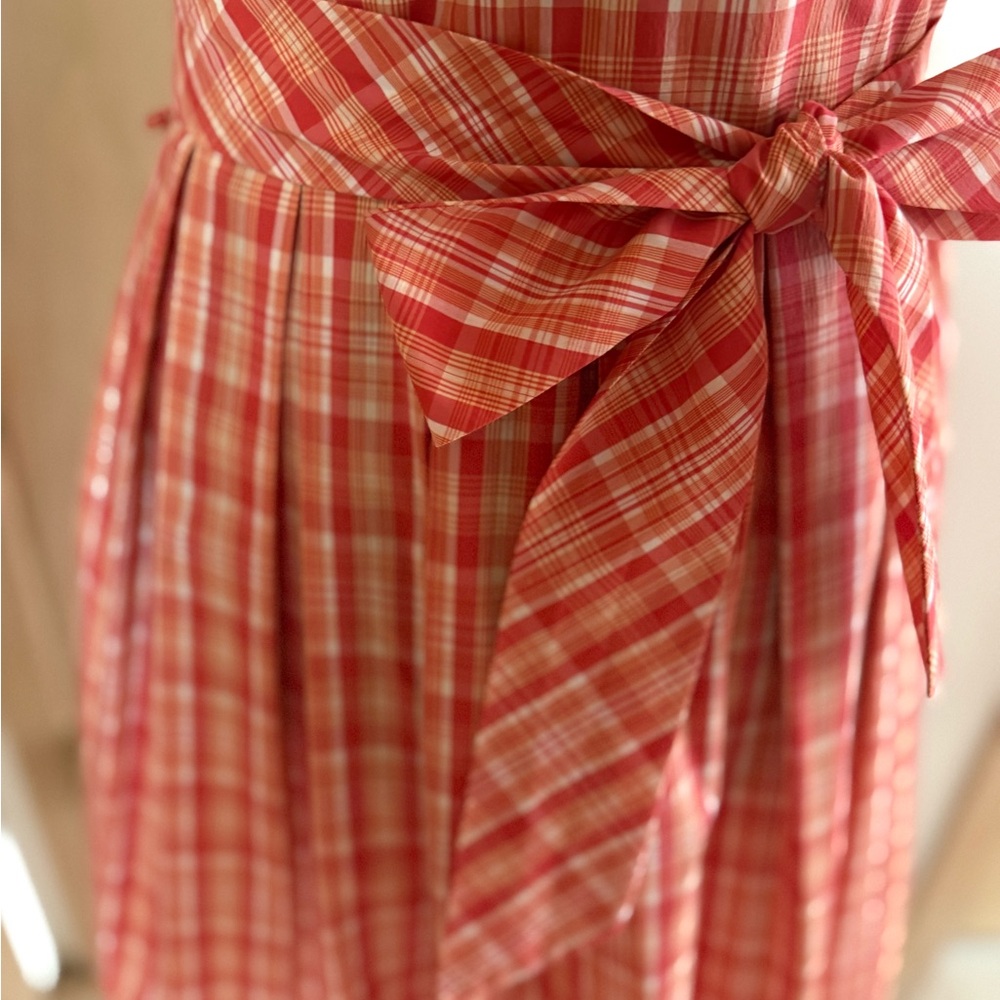 LOFT Adjustable Spaghetti-strap Orange-red plaid,… - image 4